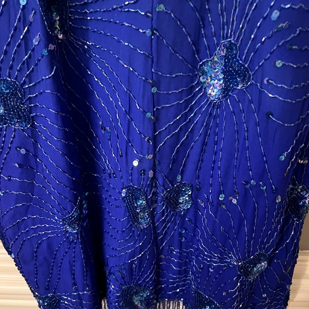 Stenay Vintage Royal Blue Sequin Beaded Tassel Cocktail Dress 100% Silk - Picture 12 of 15